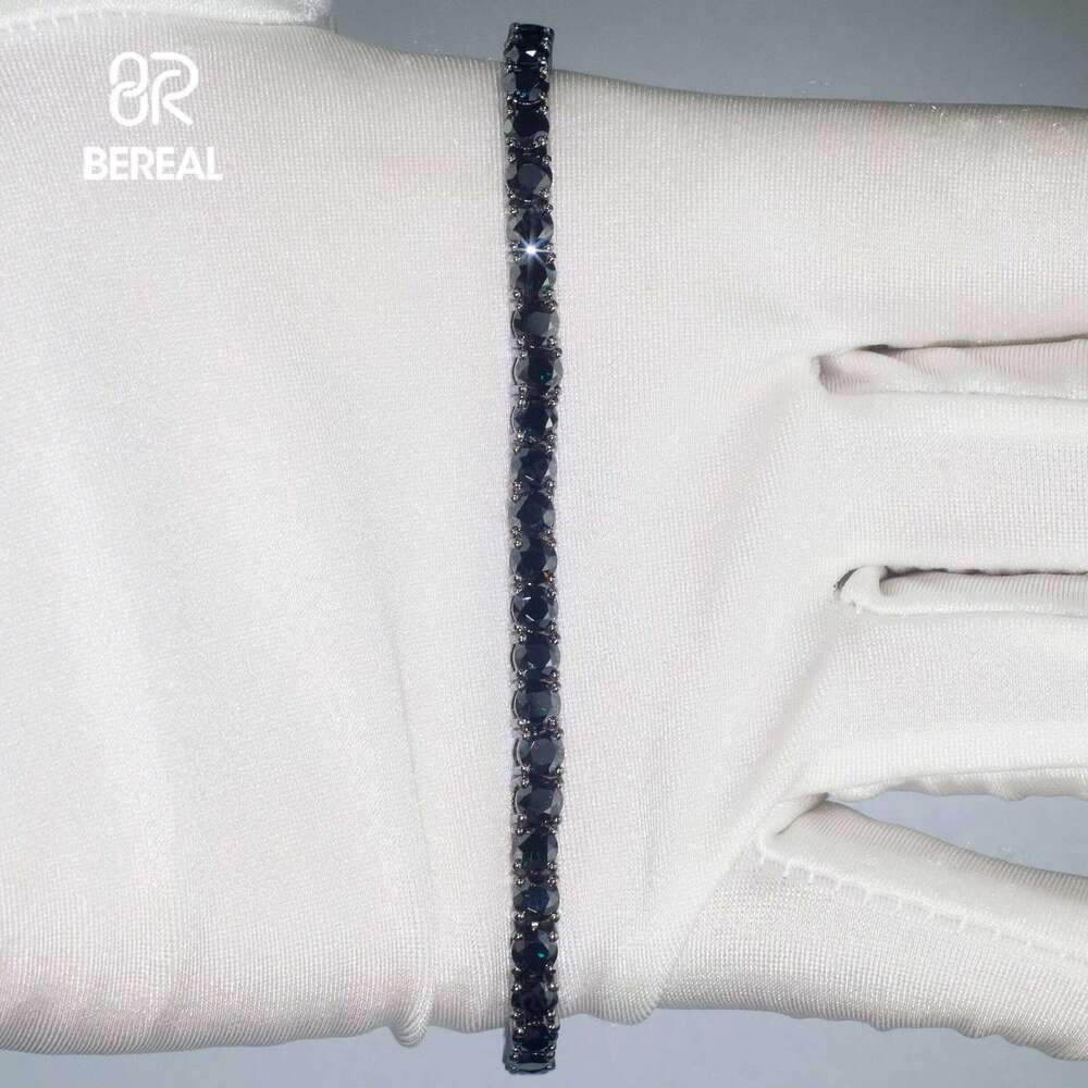 4mm Black VVS Moissanite Bracelet Iced Round Brilliant Cut sier Unisex Tennis Chain