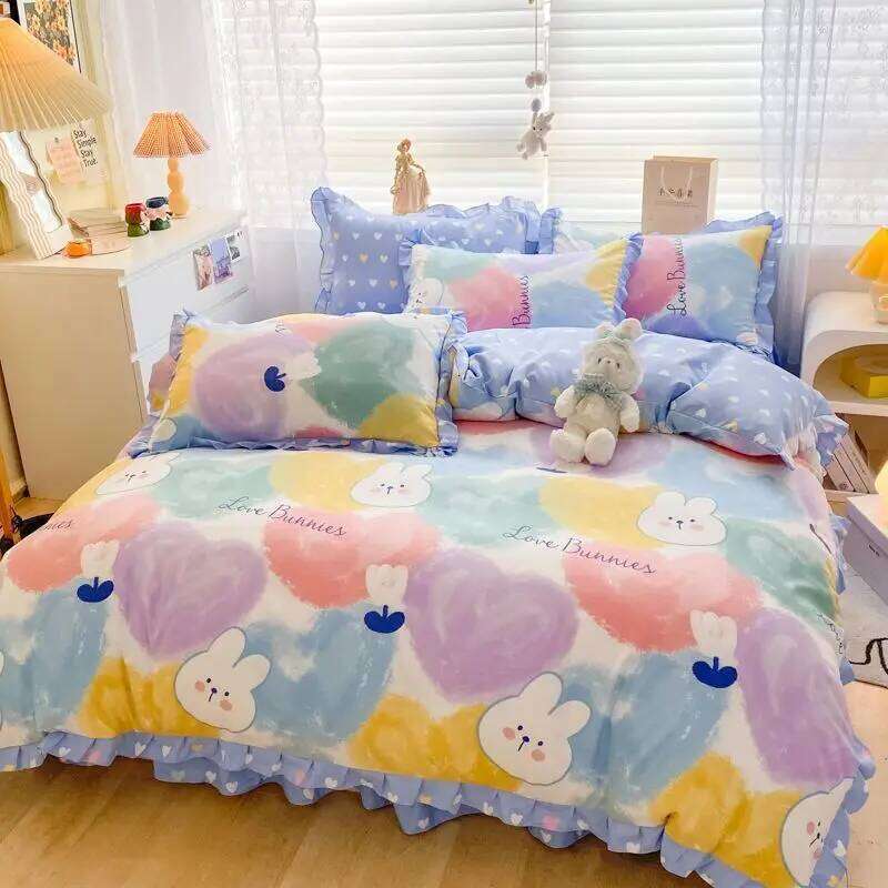 Princess Style Thickened Four-piece Sweet Lace Girls Bedroom Decoration Bed Skirt Quilt Cover Pillowcase Fashion Bedding H260312