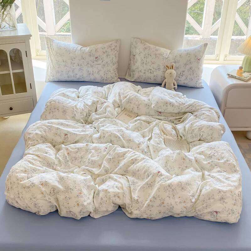 Cute Cartoon Rabbit Bedding Simple Duvet Cover Linen Bed Sheets Set Pillowcase Single Twin Double Queen Size Home Decor H260312