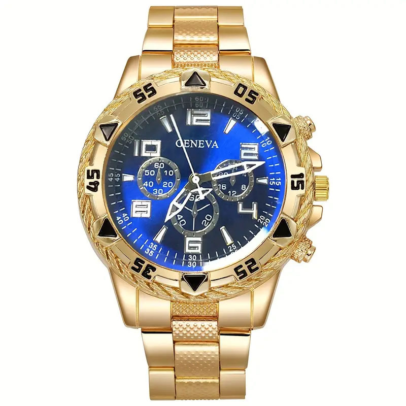 Trendy men's watch, steel strap quartz watch, fashionable blue light glass men's three-hand watch