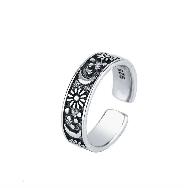 Sterling Silver Adjustable Rings For Women Sun Moon Engagement Fine Jewelry Vintage Accessories Argent 925 H260312
