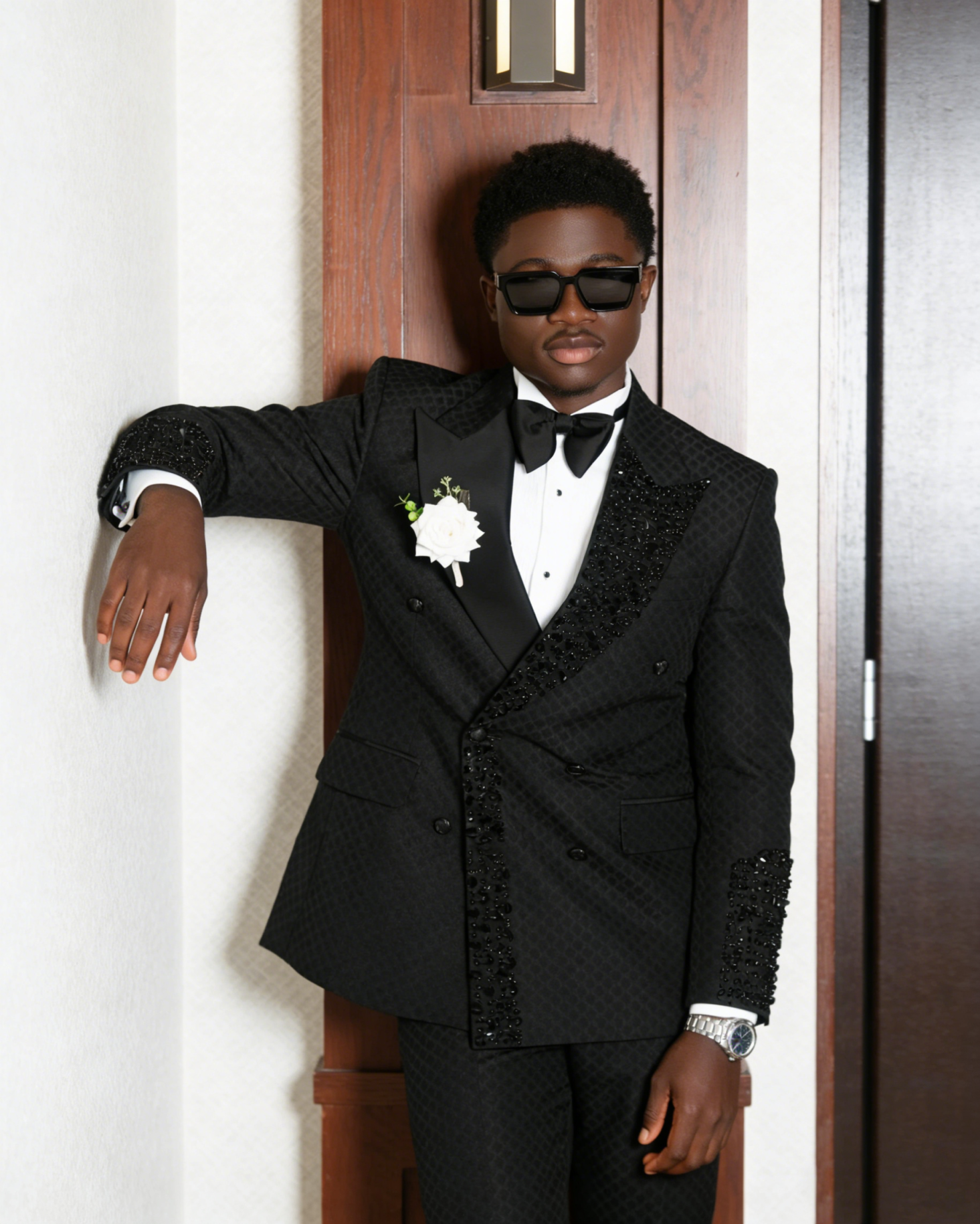 Handsome Crystals Men Wedding Tuxedos Double Breasted Peaked Lapel Pant Sets Loose Fit 2 Pieces Customized Trajes Para Hombre