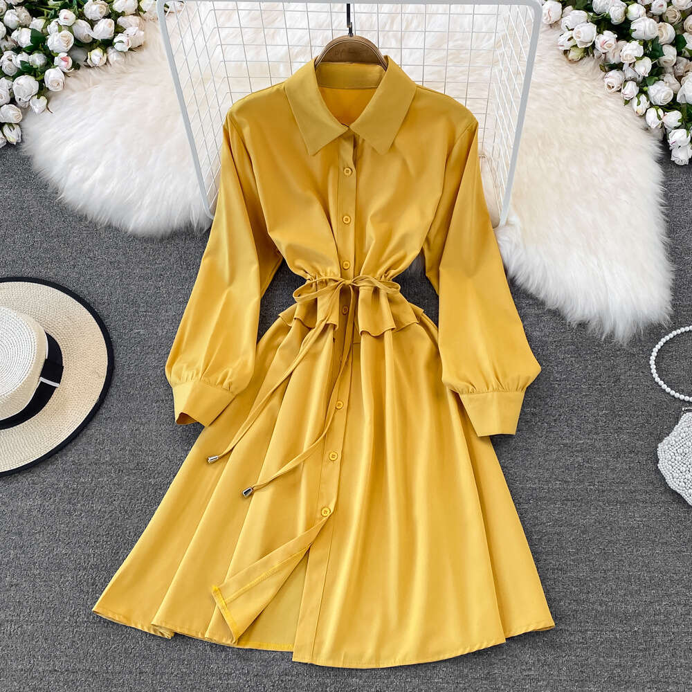a22 2026 Spring and Summer New Elegant Women's Polo Long Sleeve A-line Dress, Slim Fit High Waist Commuter Dress
