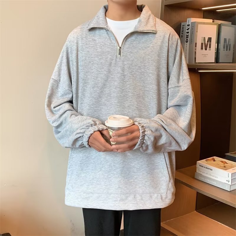 Spring Style Trendy Ins Half-high Collar Zip-up Sweatshirt For Men Casual Loose Pullover Jacket Designer Hoodie With Logo