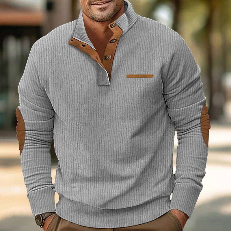 Cross-border winter new European size men's fake pocket stand-up collar long-sleeved corduroy sweater