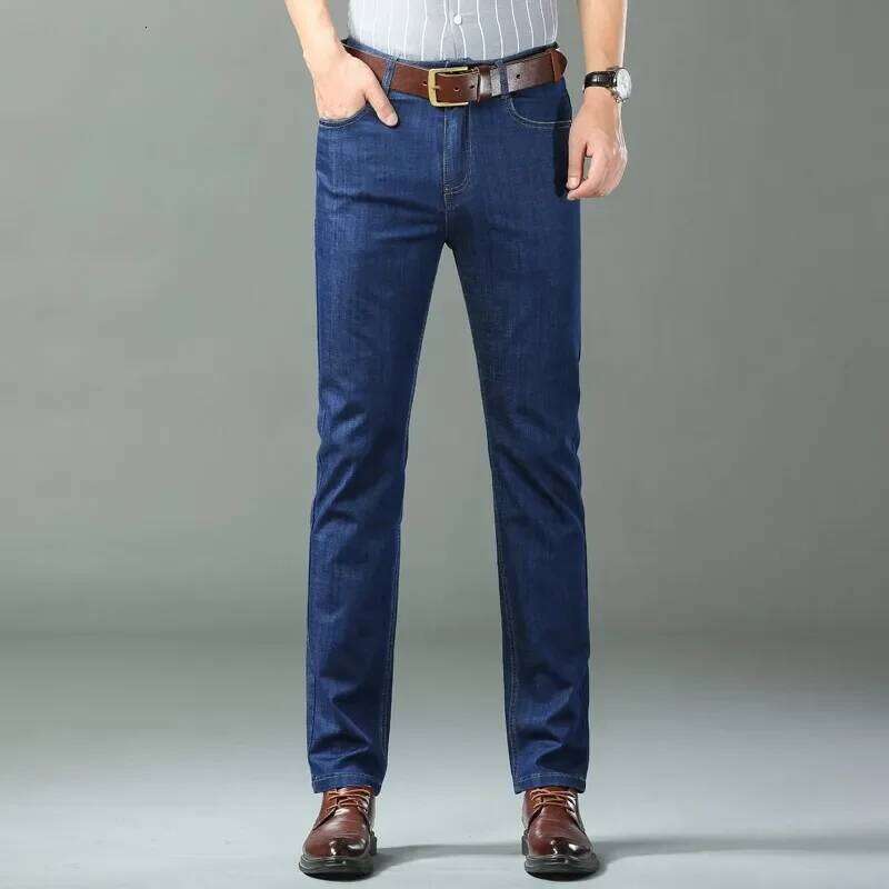 New Ice Silk Thin Denim Jeans For Men Blue Straight Stretch Cotton Pants Business Casual Lightweight Trousers Spring Summer 26Y0312