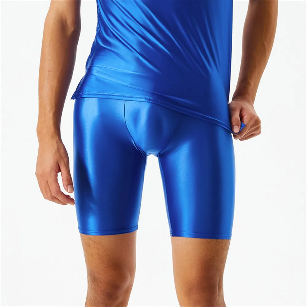 Men Oil Shiny Shorts gym Shapewear Ice Silk High Elastic Sexy Boxer Tight Shape U Pouch Sheath Man Smooth Candy Color 260228