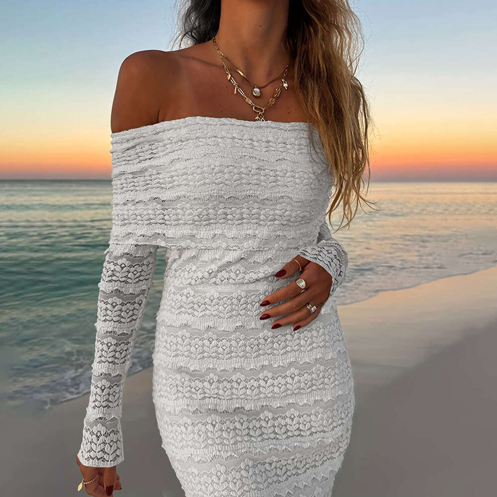 European and American 2026 autumn new fashion elegant socialite style off-shoulder lace dress for women