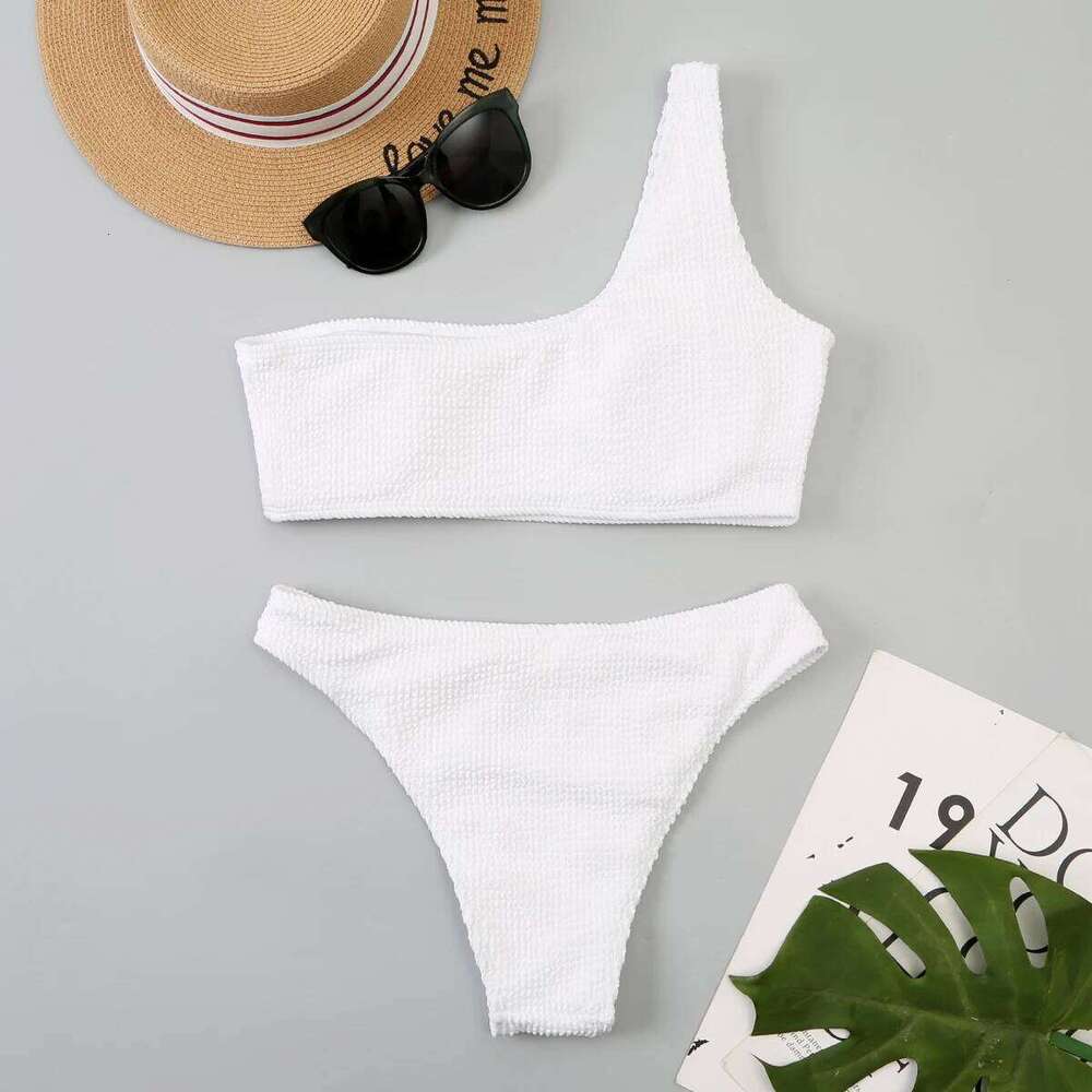 One Shoulder Bikinis 2025 Women Sexy Swimwear Female Brazilian Swimsuit Solid Beachwear Bathers Bathing Swimming Swim Suit Y260303