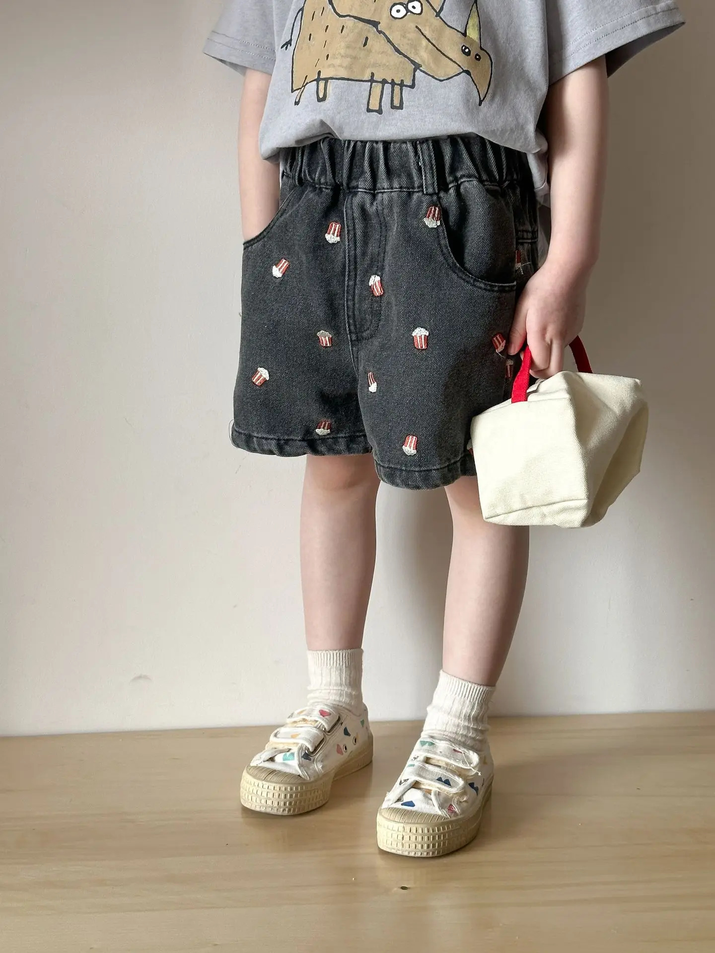 Summer Kids Denim Shorts Children Boys Girls Popcorn Embroidery Short Pants Casual Knee Length Jeans 260311