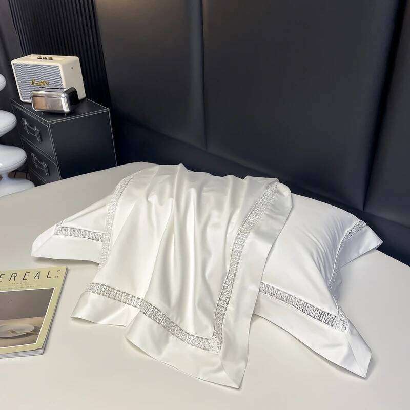 4Pcs 1000TC Egyptian Cotton White Hotel Style Bedding Set Hollow Wide Edge Duvet Cover Bed Fitted Sheet Pillowcases H260312