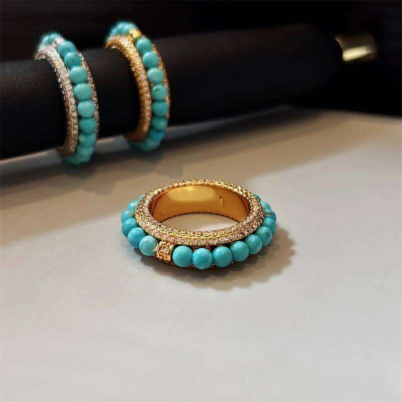 Vintage Inlaid Natural Turquoise Women Fashion Elegant Exquisite All-match for Daily Use Index Finger Ring Jewelry Gift H260312