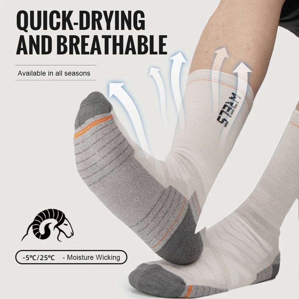 WRELS Merino Wool Hiking Running Soft Lightweight Shock Absorption Damping Mid-Calf Breathable Ankle Cycling Socks Z260312