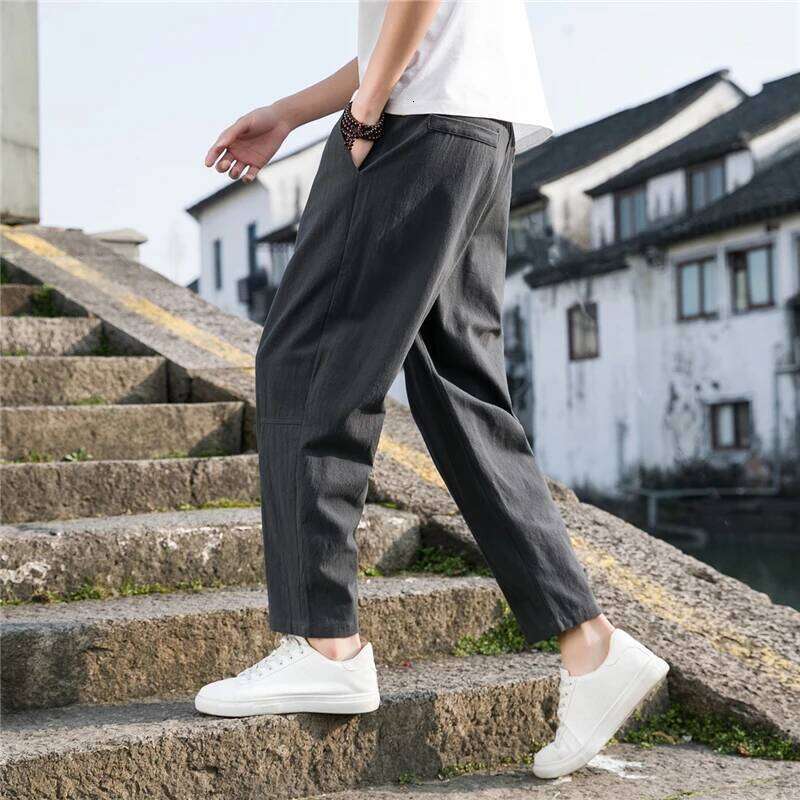 Linen Wide New Korean Trousers Oversize Linens Streetwear Male Spring Summer Pants Casual Men Clothing Sweatpants