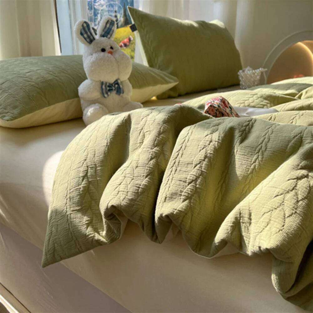 Knitted Washed Cotton Four with Ins Style Simple and High-end Feeling, Bed Sheet Duvet Three Piece Set H260312