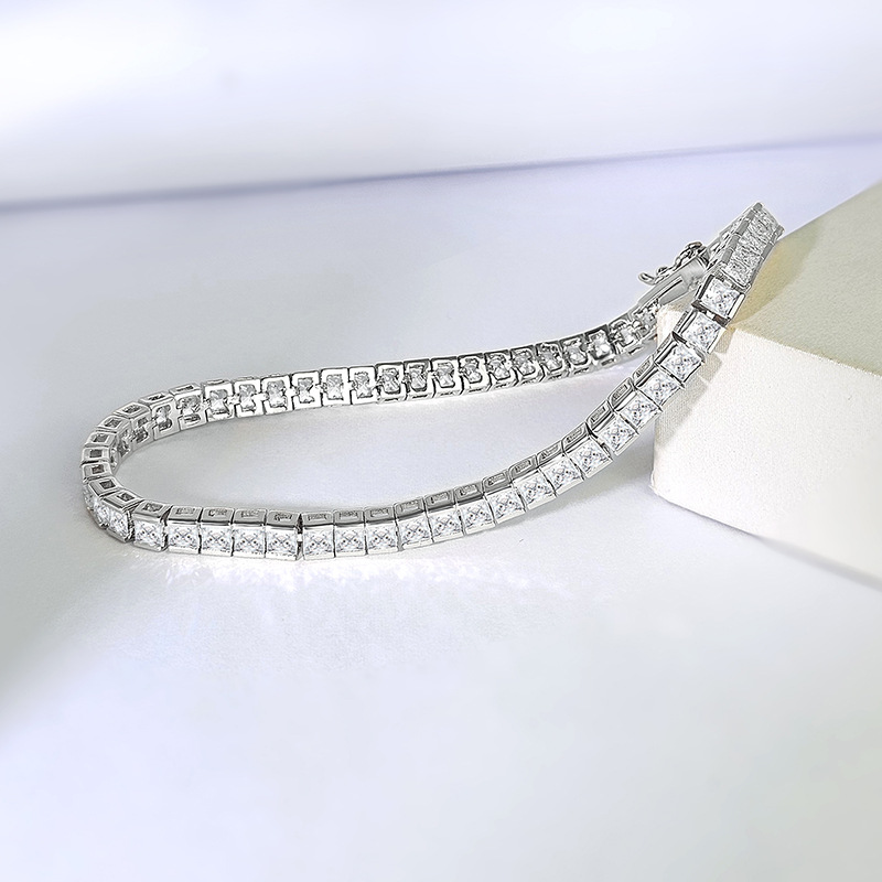 18K Gold Fill Square CZ Diamond Tennis Bracelets Shiny Crystal Channel Set Bracelet Trendy Stackable Jewelry for Women & Girls Wedding Bangle Gift