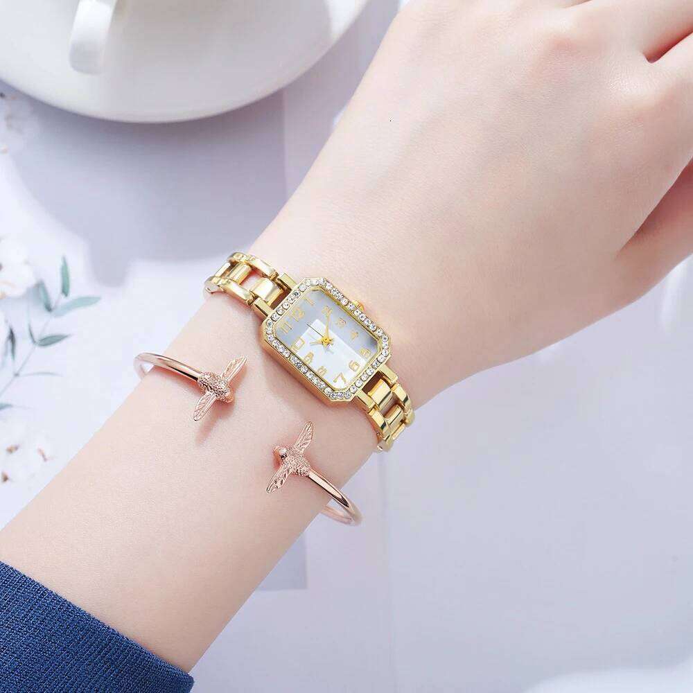 Luxury Watch 2025 New Simple Square Full Diamond Digital Quartz Watche Gold Stainless Steel Bracelet Women's Dress Clock