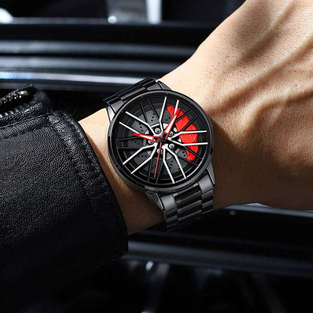 1pc Mens Watch Fashion Stainless Steel Strap Creative Rotating Sports Style Original Quartz Movement Top Brand Men Wrist Watches