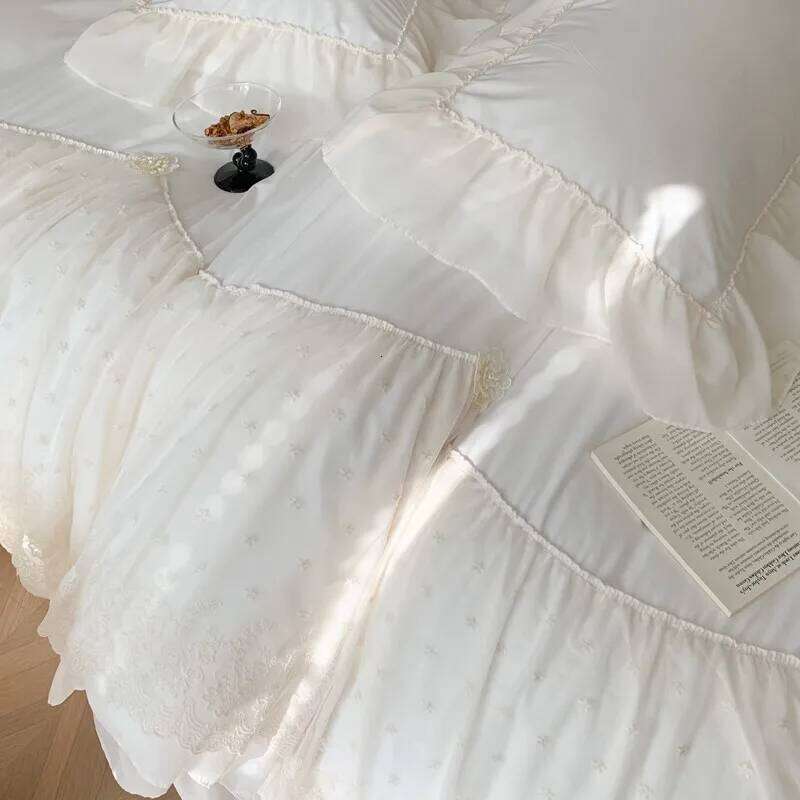 Wide Chiffon Lace Sweet Princess Style Duvet Cover+2Pillowcases Double Queen Bedding Set 3Pcs Breathable Soft for Girls Bedroom H260312