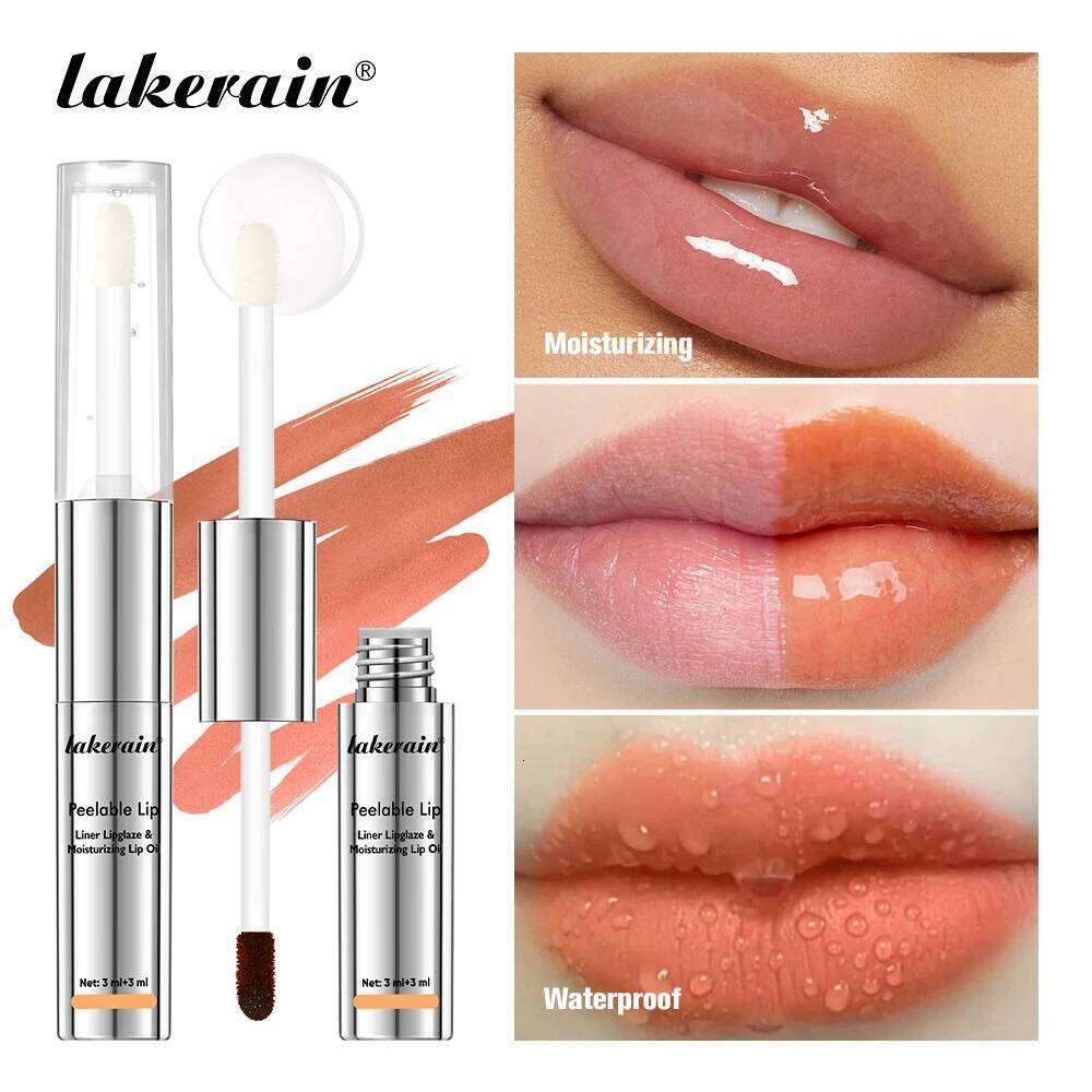Lakerain 2 In 1 Liner Lipglaze & Moisturizing Oil Peel-off Lip Gloss Deep Hydration Waterproof Soft Lips Dual-head Design W260311