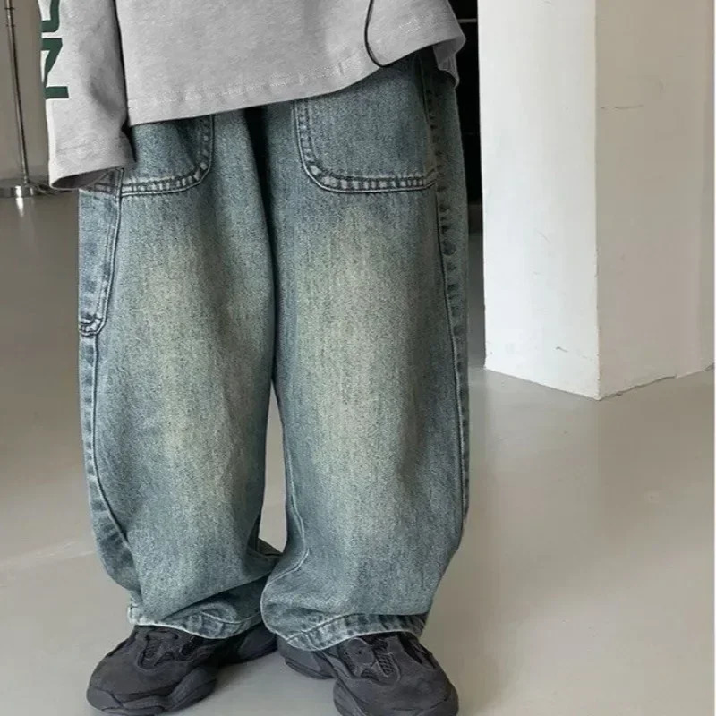 Childrens Denim Pants Spring Summer Girls Wideleg 27Year Boys Jeans Casual Big Pocket Trousers for Kids 260311