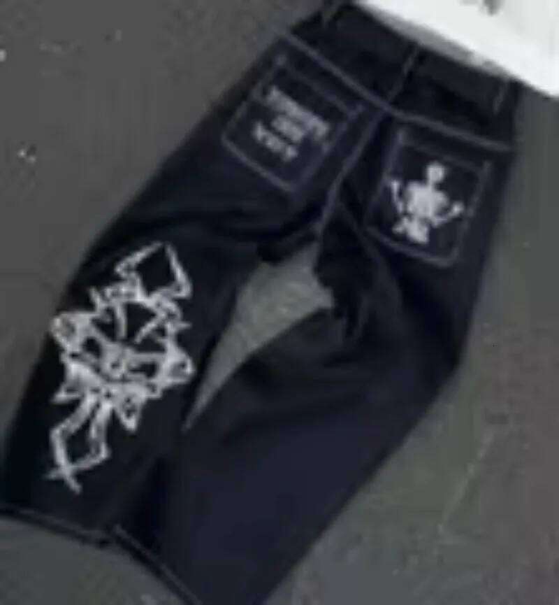 American Gothic Rock Skeleton Bone Letter Pattern Oversized Jeans Men's Y2K Street Hip Hop Harajuku Loose Wide Leg Work Pants 26Y0312