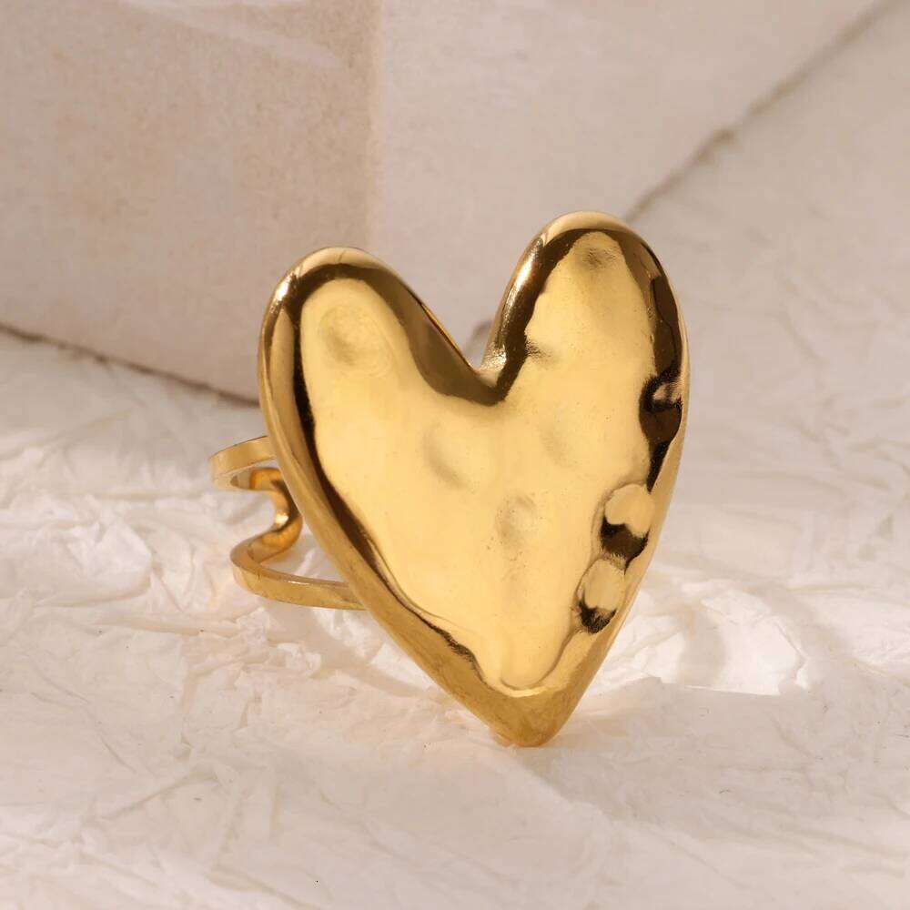 Sweet Heart Open Rings For Women 2025 Trend Gold Color Stainless Steel Ring Wedding Fashion Brand Jewelry Accessories Gift H260312