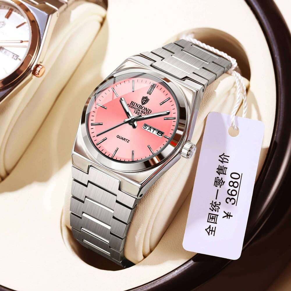BINBOND Top Brand New Stainless Steel Buckle Business and Leisure Quartz Thin Double Calendar Women's Watch