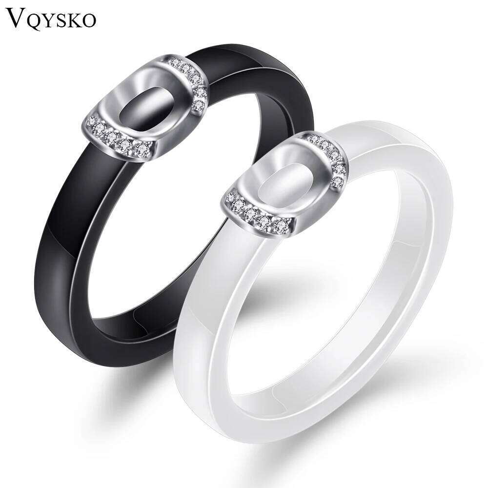 Unique Design White/Black Ceramic Ring With Cubic Zirconia Stone Jewelry Engagement Wedding Band Gifts For Women W260311