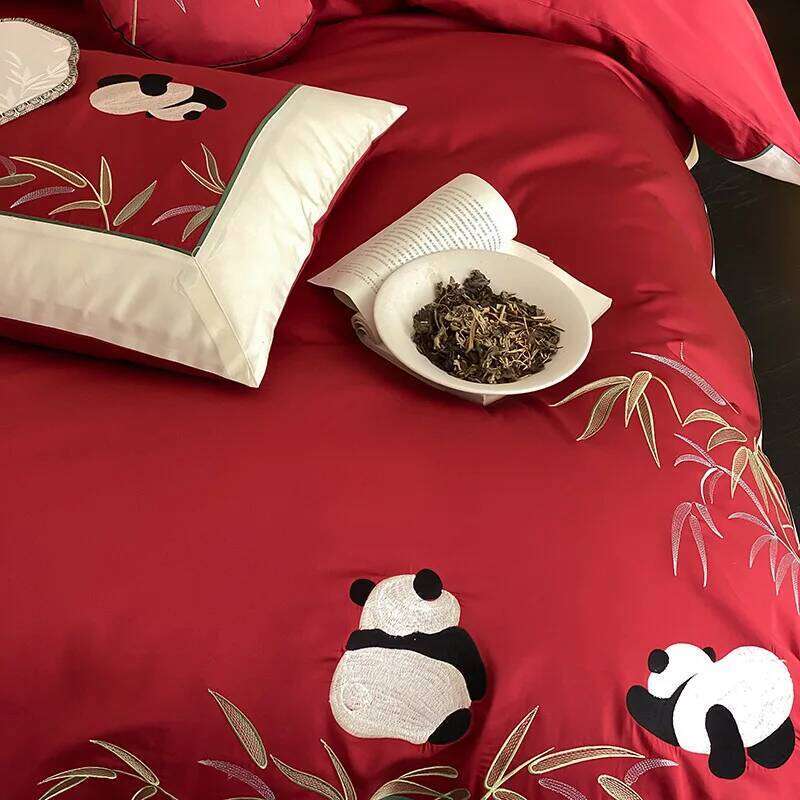 New Chinese embroidered panda 100S long-staple four-piece cotton quilt cover bed sheet bedding H260312