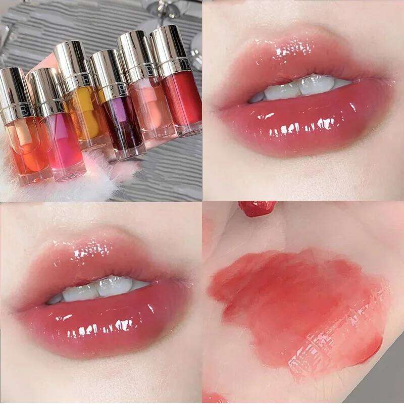 Plumping Oil, Clear Jelly Lip Gloss for Moisturizing Care, Shiny Glass Lips, Big Brush Applicator, Nourishing Liquid L W260311