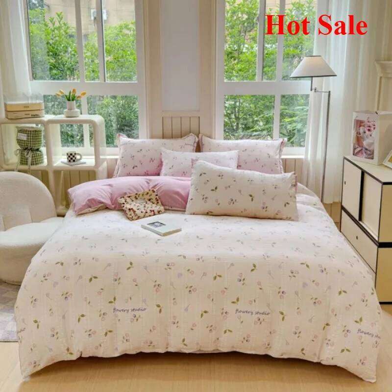 2025 class A super soft jacquard cloud yarn cotton four-piece set, sheet, hat, quilt cover, student dormitory bed H260312