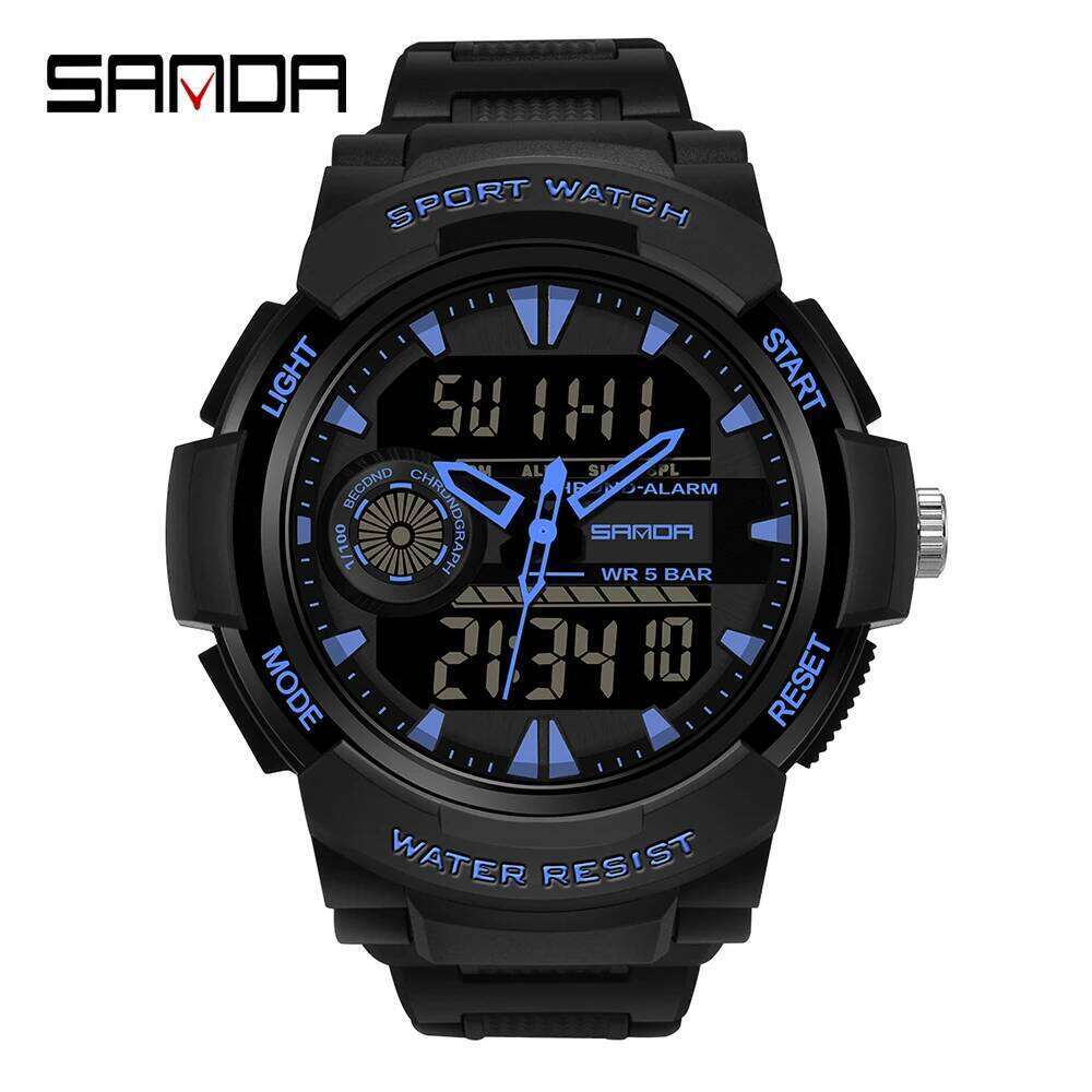 SANDA 6002 New design Large Men Watches Digital Sport Watch Luminous 5BAR Waterproof Male Quartz Dual Display relogio masculino