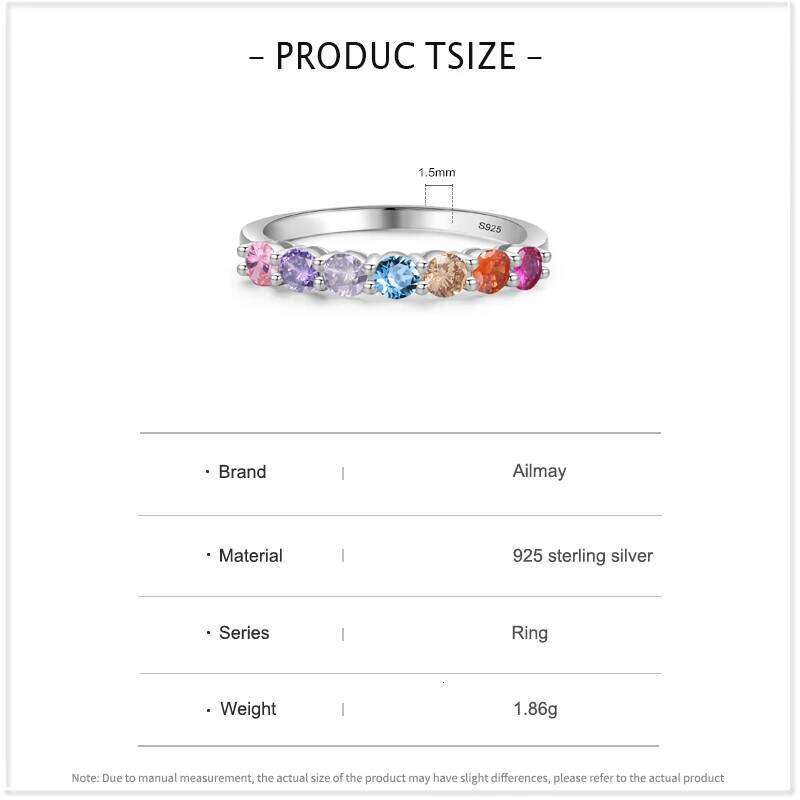 Ailmay 925 Sterling Silver Sparkling Multicolour Crystal Wedding Engagement Band Promise Bridal Ring For Women Fine Jewelry Gift H260312
