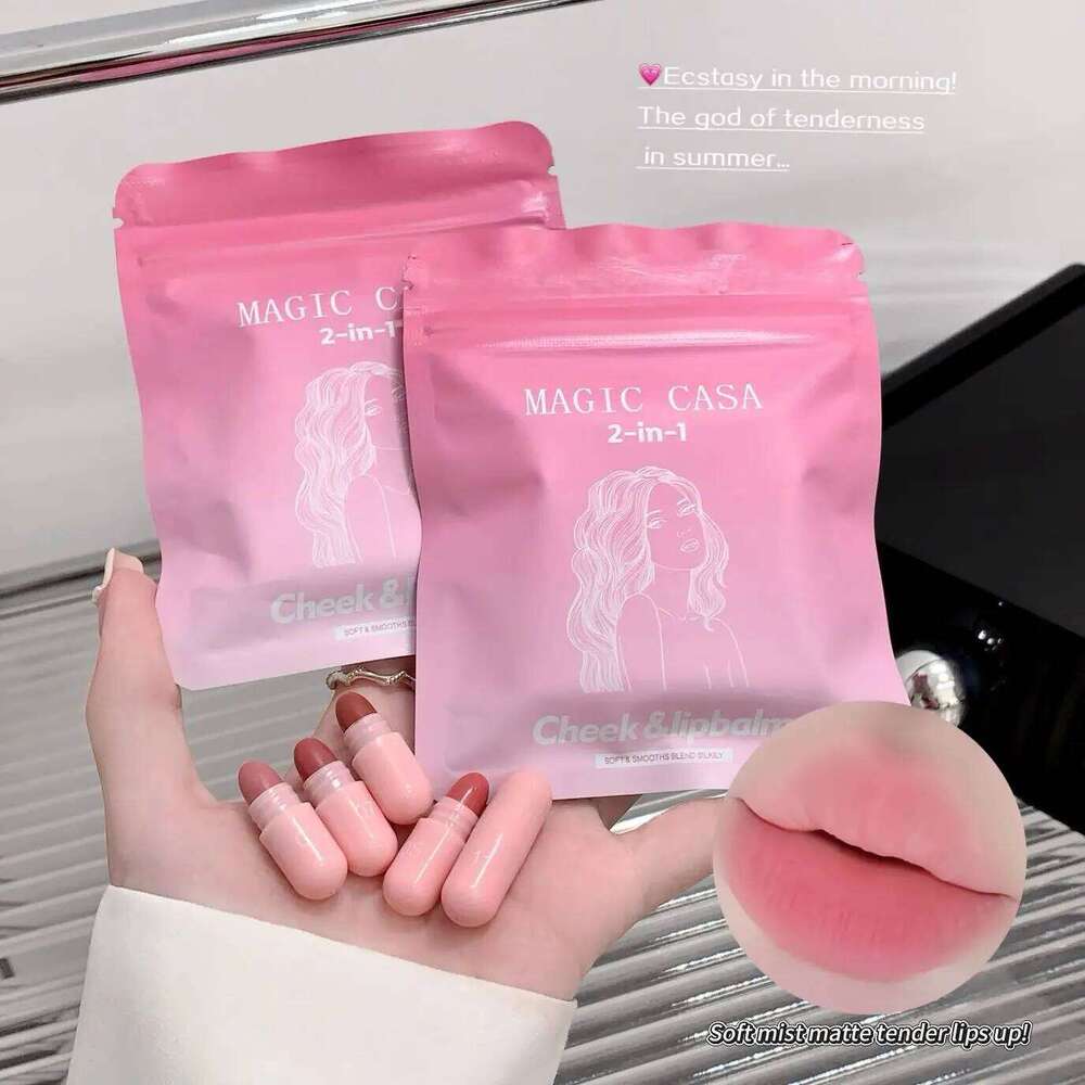 MAGIC CASA 12-Color Pink Lip and Cheek Dual-Use Capsule Lipstick Set Long-Lasting, Color-Retaining, Waterproof makeup W260311