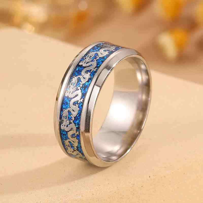 Stainless Steel silver Dragon Pattern Ring for Men, Vintage Chinese Style, High-End Feel, Simple and Versatile Jewelry