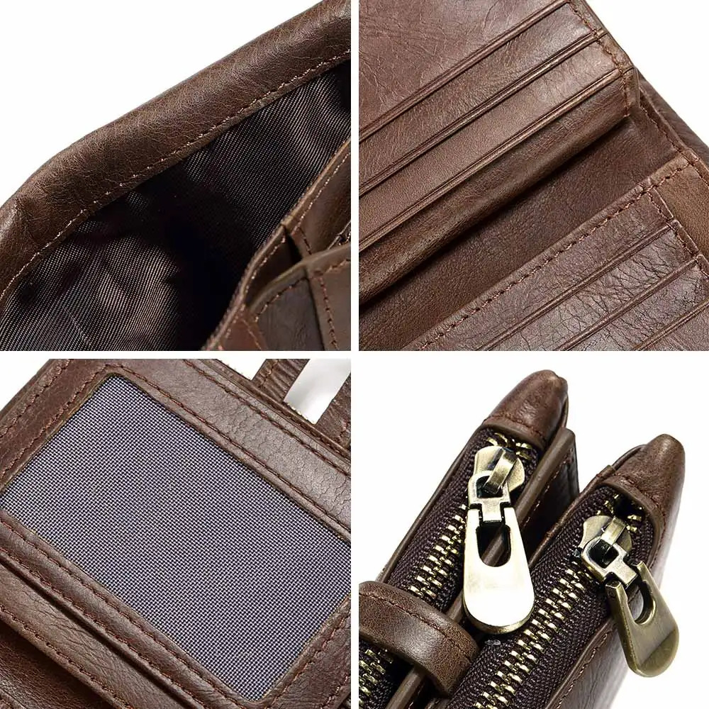 HUMERPAUL Retro Wallet for Men RFID Genuine Leather Hasp Zipper Card Holder Coin Purse Short Bifold Men Women Portomonee 260304