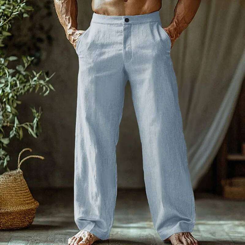 and Linen Beach Loose Straight Leg Breathable Casual Cotton Pants, Men's Jogging Pants