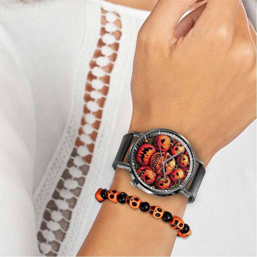 Pumpkin Design Men's and Quartz Watch Casual Black Silicone Halloween Gift Fashion Women's Wristwatch