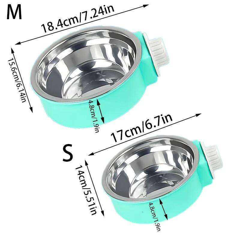 Candy-Colored Pet Cat Food Hanging Stainless Steel Dog Cage Double Bowl 26Y0312