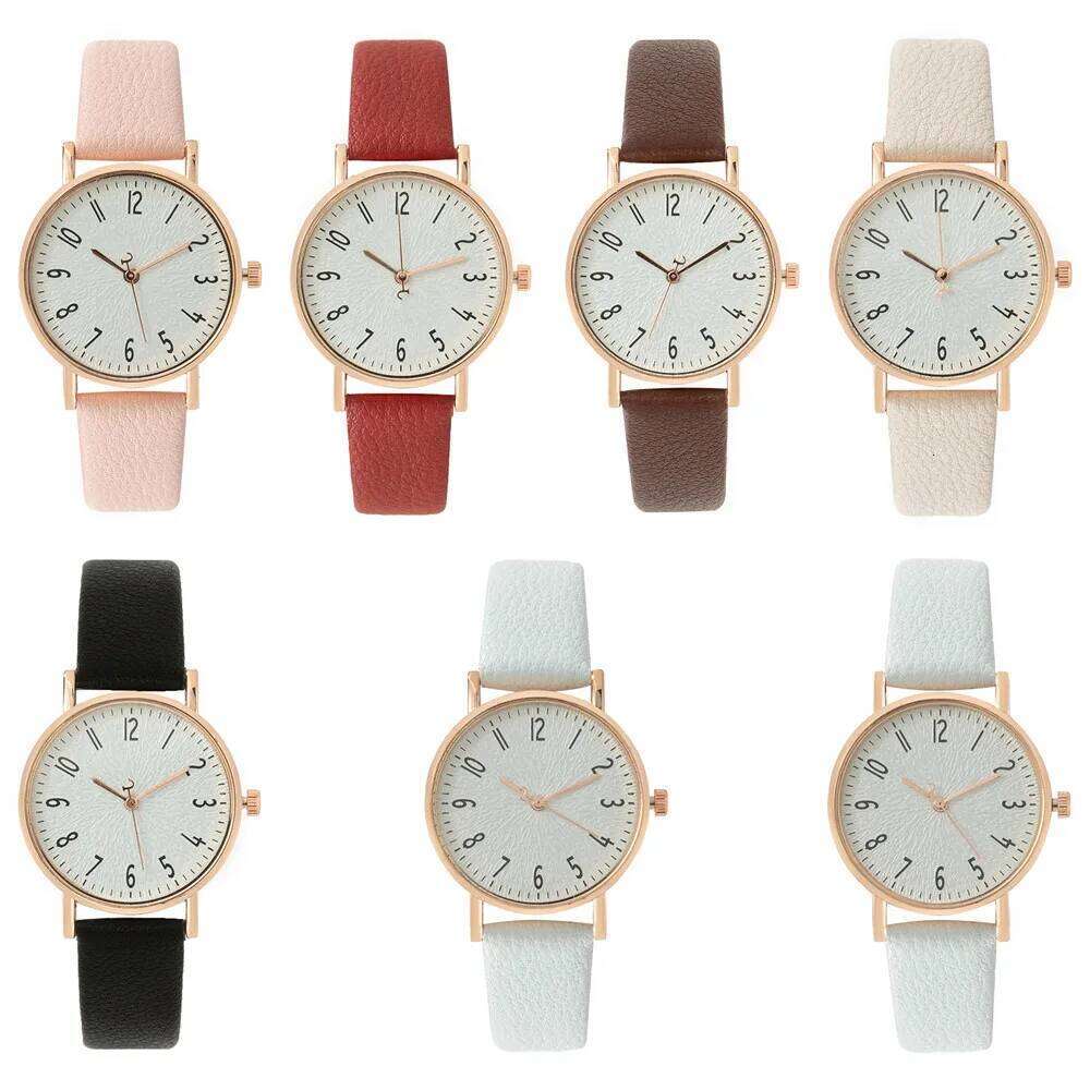 Fashion Ladies Digital Simple Brand Quartz Watch Hot 2023 New Casual Pink Leather Strap Women's Clock Dress Watches