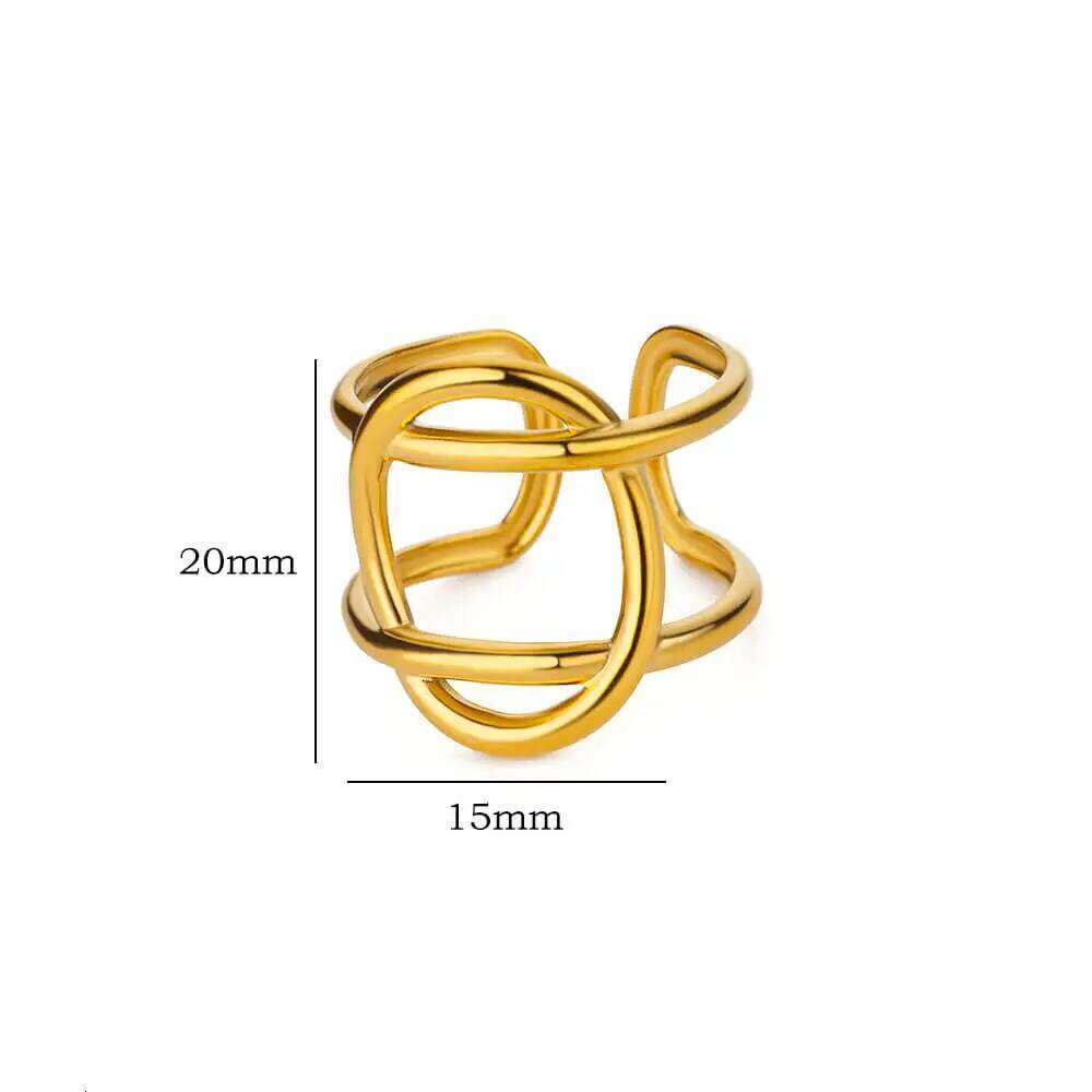 Geometric Double Layer Opening Rings for Women Gold Color Stainless Steel Wedding Adjustable Finger Ring Waterproof Jewelry Gift H260312