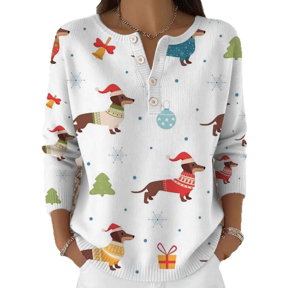 2026 New Christmas Autumn/winter European Print Women's Shoulder Down Cardigan Sweater