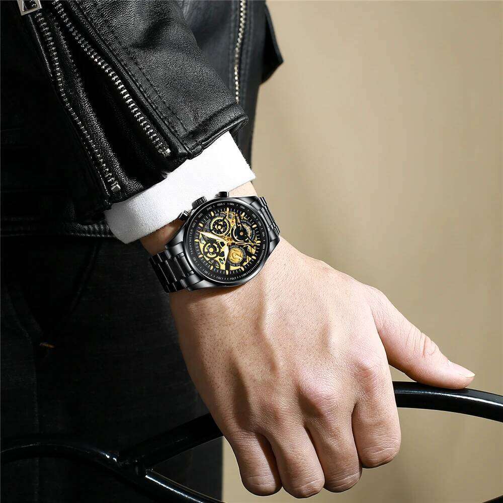 NIBOSI Skeleton Top Brand Luxury Waterproof Quartz Watches Business Chronograph Wrist Watch Men Relogio Masculino
