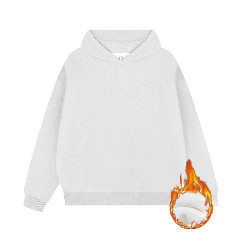 Spring And Autumn Solid Color Heavyweight 420g Fleece-lined Men's Hoodie Loose Fit Trendy High Designer Hoodie Street Style Gray Couple's Sw