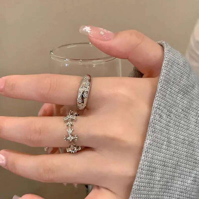WANZHI 1/2PCS Gothic Black Cross Open Rings for Women and Men Exquisite Imbue Diamond Ring Fashion Jewelry Accessories Gifts W260311