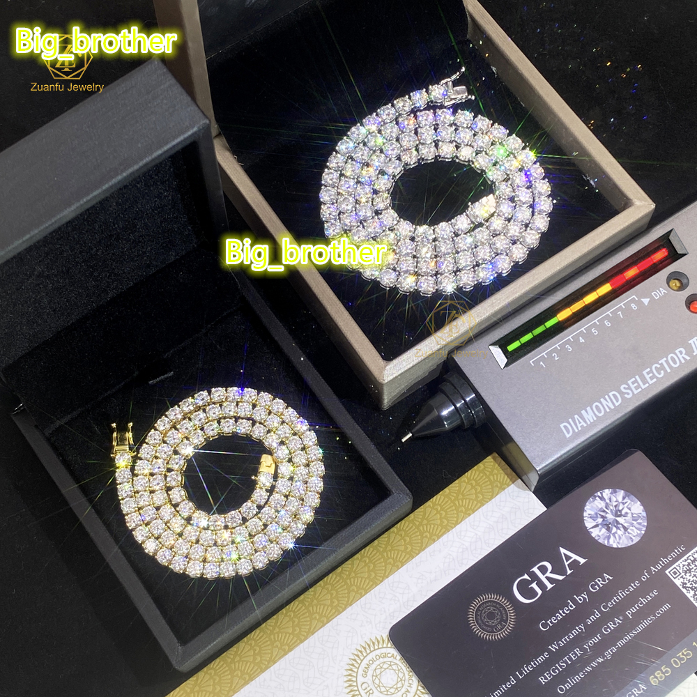 Same Day Shipment Tennis Chain 2mm 3mm 4mm 5mm 65mm D VVS Round Shape 4 Claws Moissanite Tennis Link Chain Bracelet Necklace