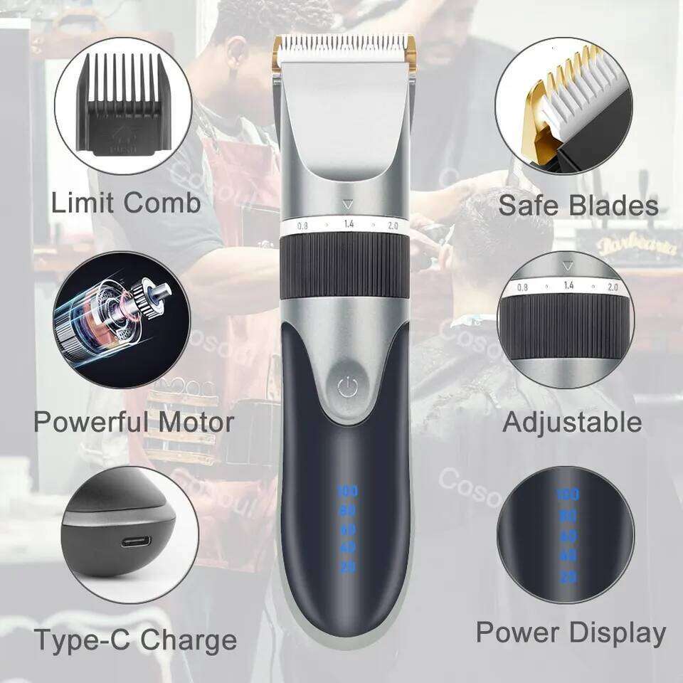 Professional Clipper Electric Barber Trimmers For Men Adults Kids Cordless Rechargeable Cutter Machine Hair Trim C260312