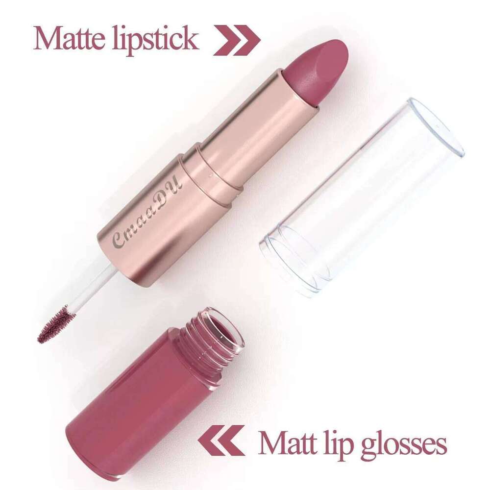 3 Pcs Long-Lasting Lipstick Lip Gloss Set-Double Headed Design for Natural Non-Fading Waterproof Non-stick Cup Exquisite Gift W260311
