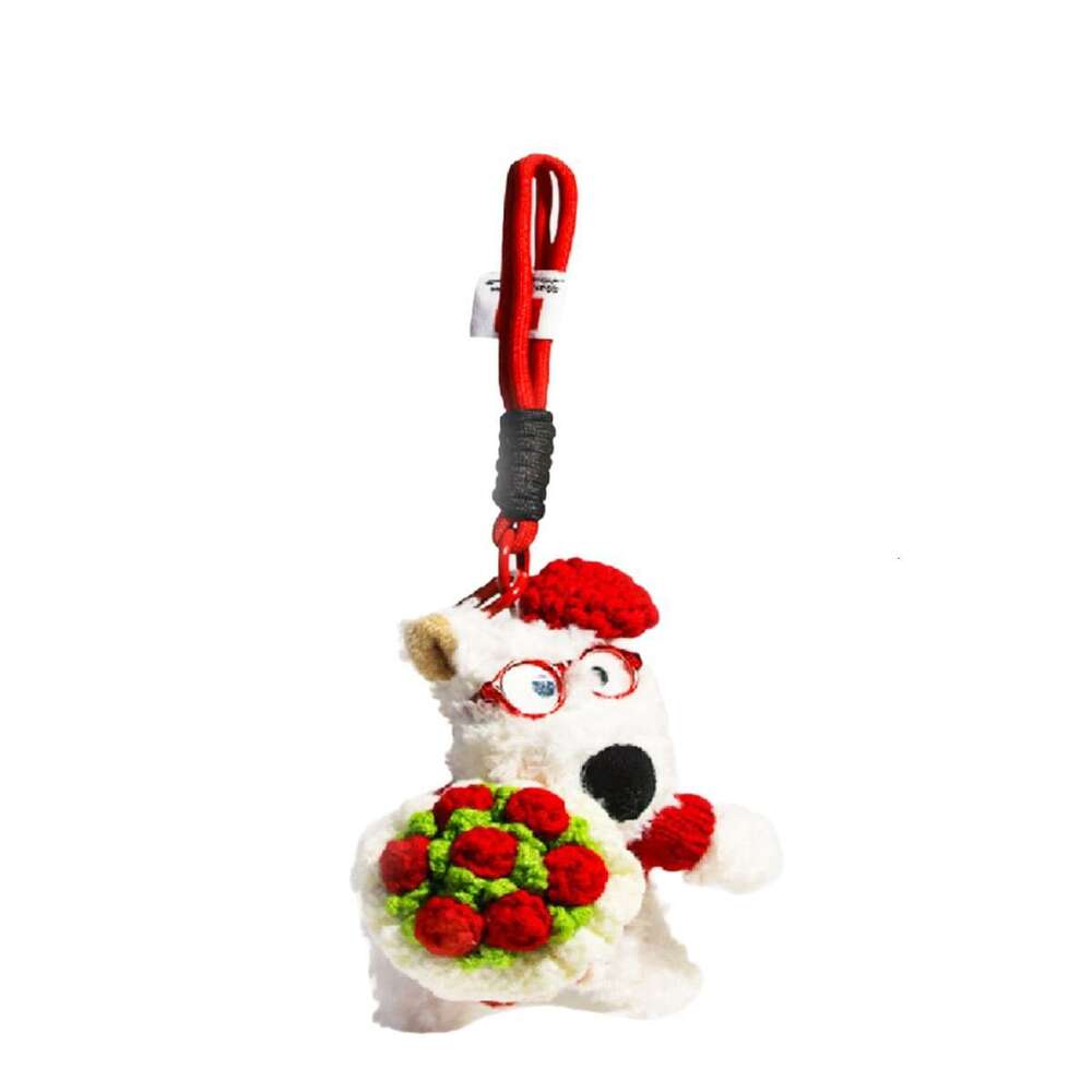New hand-held bouquet West Highland doll bag pendant plush keychain accessory, gift for best friends and couples